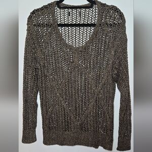 Womens Sweater I Jeans by Buffalo Alicia Brown Metallic Gold Open Knit  M